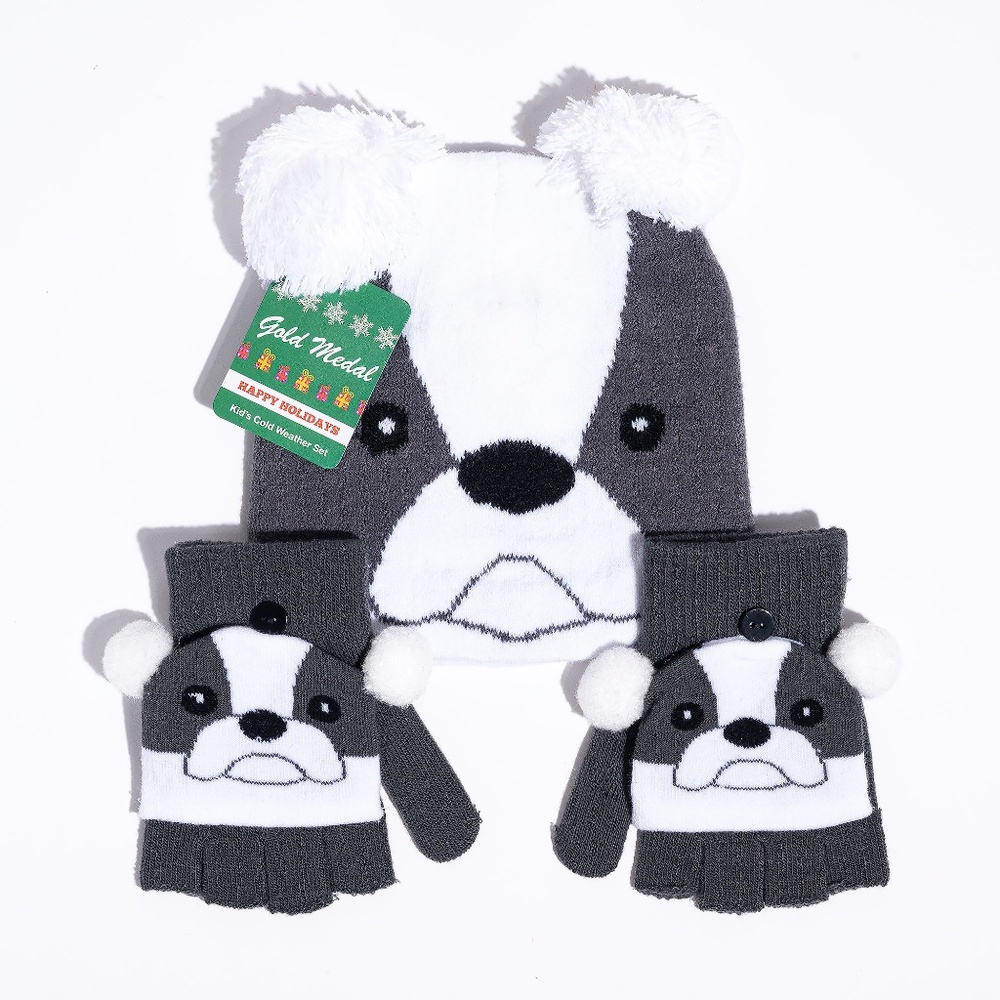 Kid's Bulldog Cold Weather Beanie and Glove Set/ 2PC